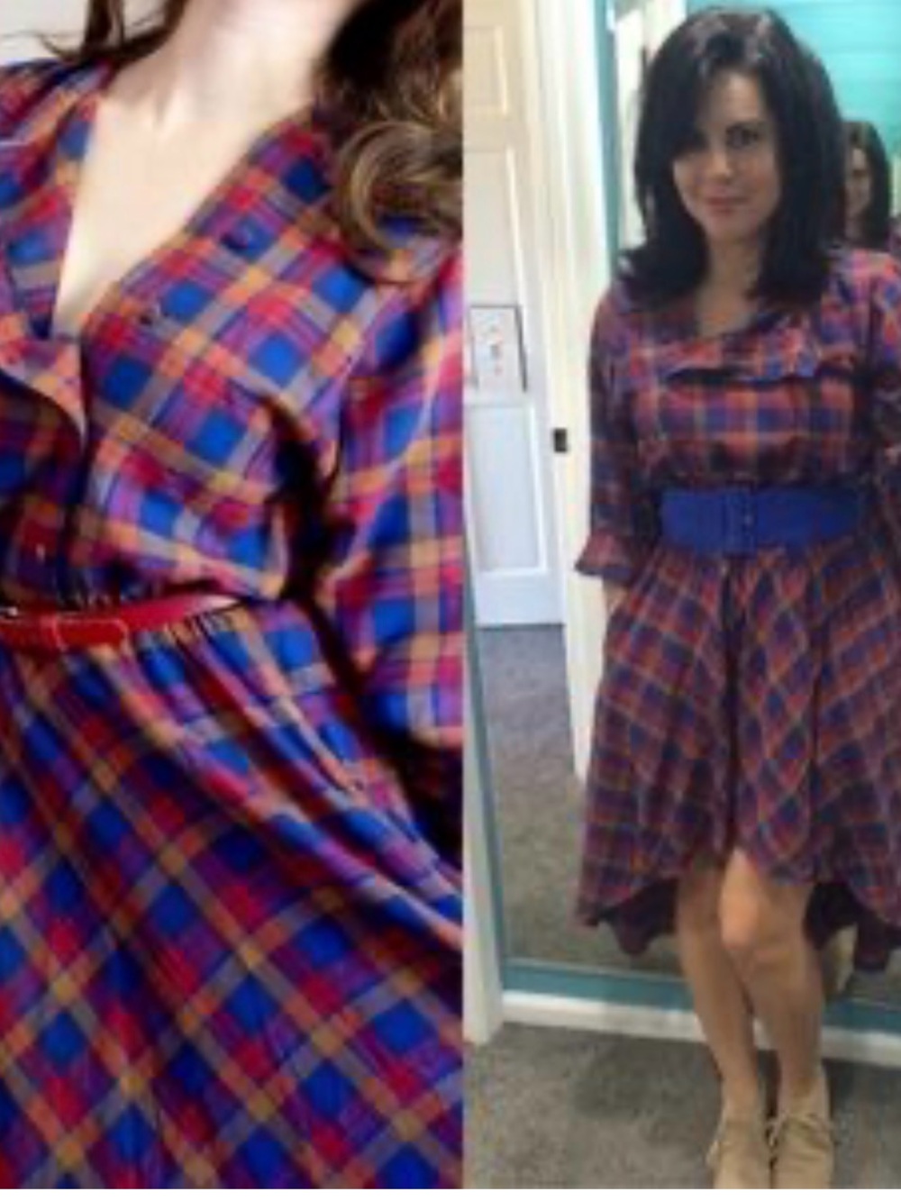 NafNaf Plaid Button-Front Dress in Multicolor